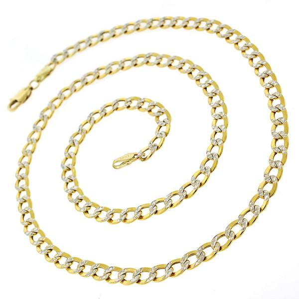 Gold Hollow Two-tone Cuban Curb Diamond Cut Pave Chain Necklace