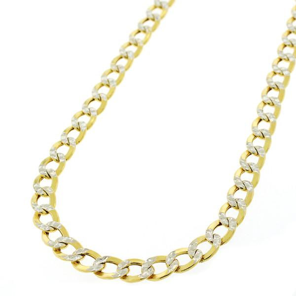 Gold Hollow Two-tone Cuban Curb Diamond Cut Pave Chain Necklace