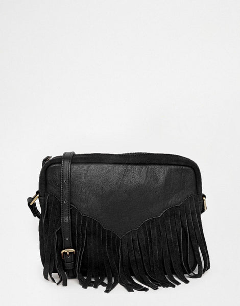 Western Tassel Suede And Leather Cross Body Bag