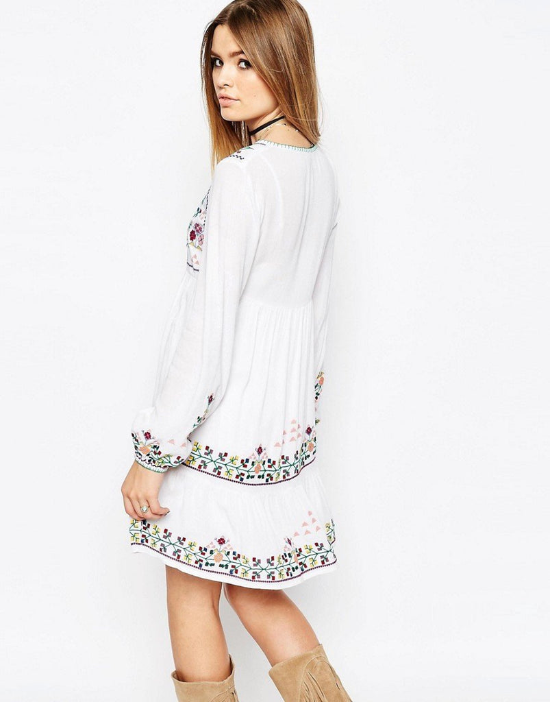 Embroidered Tassel Mini Dress