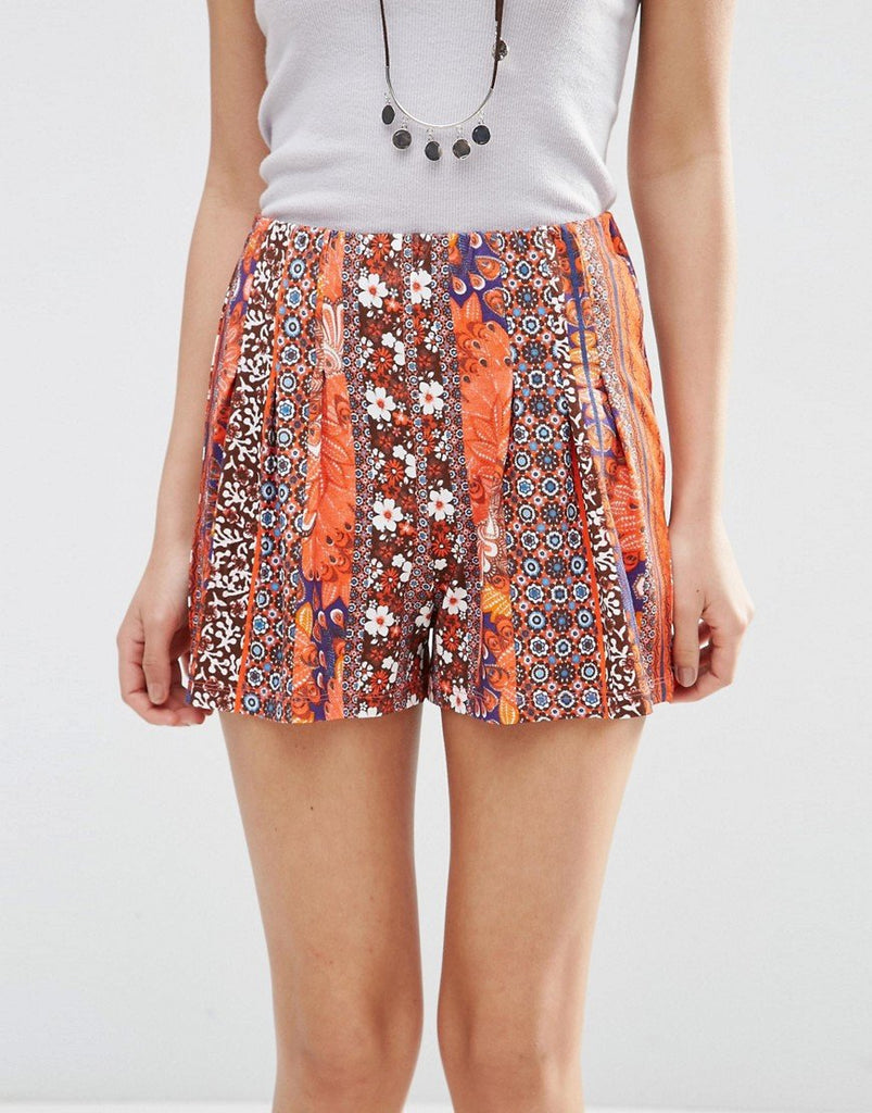 Pleated Culottes in Red Floral Print Skirt